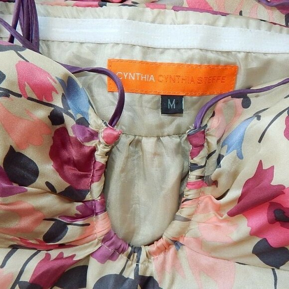 Cynthia Steffe Floral Print 100% Silk Empire Halter or Strapless Lined Dress M - Picture 4 of 4